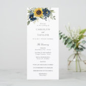 Zonnebloemen Navy Blue Floral Greenery Wedding Programmakaart (Staand voorkant)