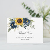 Zonnebloemen Navy Blue Floral Rustic Wedding Bedankkaart (Staand voorkant)