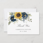 Zonnebloemen Navy Blue Floral Rustic Wedding Bedankkaart (Voorkant)