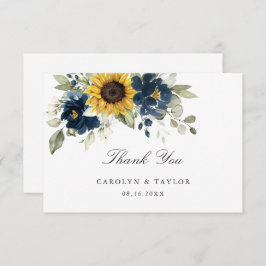 Zonnebloemen Navy Blue Floral Rustic Wedding Bedankkaart