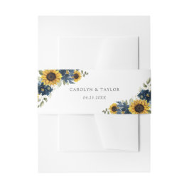 Zonnebloemen Navy Blue Floral Rustic Wedding Uitnodigingen Wikkel