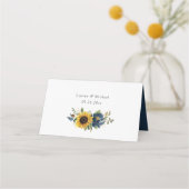 Zonnebloemen Navy Blue Floral Wedding Place Card Plaatskaartje (Achterkant)