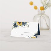 Zonnebloemen Navy Blue Floral Wedding Place Card Plaatskaartje (Voorkant)