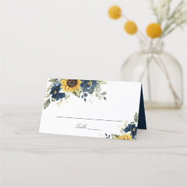 Zonnebloemen Navy Blue Floral Wedding Place Card Plaatskaartje