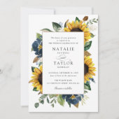 Zonnebloemen Navy Blue Flowers Greenery Wedding Kaart (Voorkant)