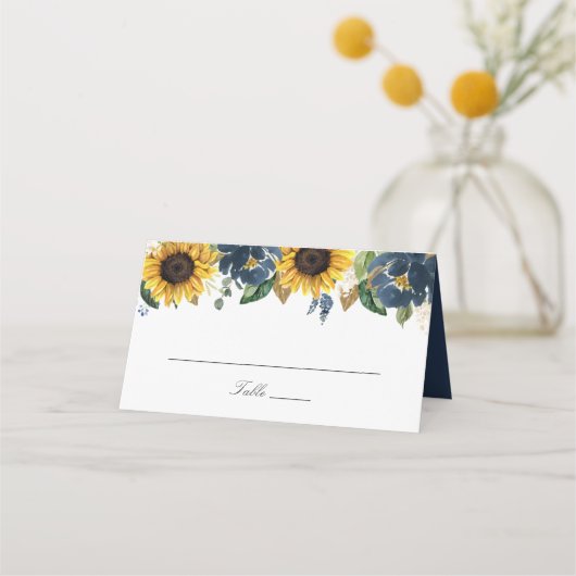 Zonnebloemen Navy Blue Flowers Weddenschapskaart Plaatskaartje (Voorkant)