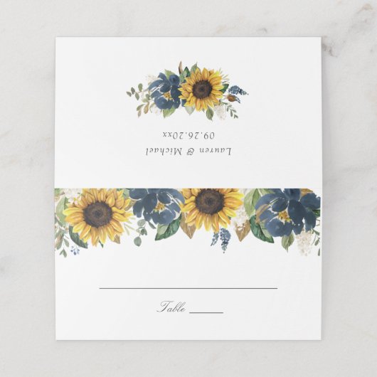 Zonnebloemen Navy Blue Flowers Weddenschapskaart Plaatskaartje (Buitenkant ongevouwen)