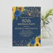 Zonnebloemen Navy Blue Gold String Lights 80th Kaart (Staand voorkant)