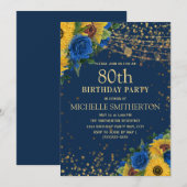 Zonnebloemen Navy Blue Gold String Lights 80th Kaart (Voorkant / Achterkant)