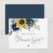 Zonnebloemen Navy Blue Greenery Bloemenmeisje Wedd Kaart (Voorkant / Achterkant)