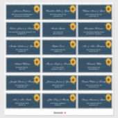 Zonnebloemen Navy Blue Rustic Wedding Guest Names  Sticker (Vel)