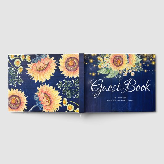 Zonnebloemen Navy Blue rustieke herfst bruiloft Gastenboek (Volledig)