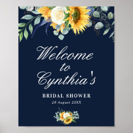 zonnebloemen navyblauw bruiloftsborrel welkomstbor poster