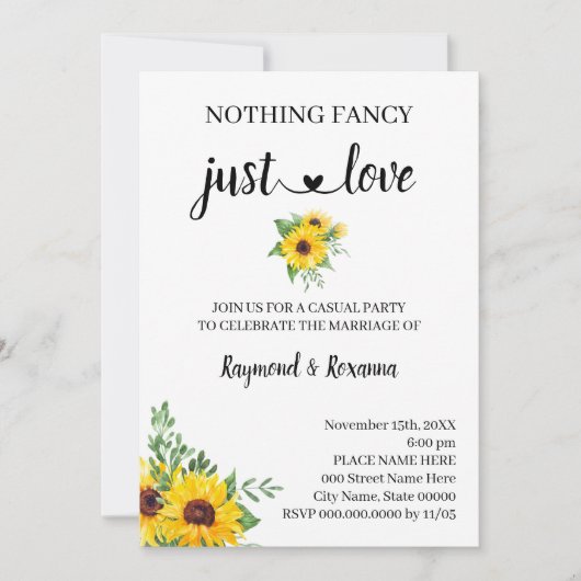 Zonnebloemen Niets Fancy gewoon Liefde Elopement Kaart (Voorkant)