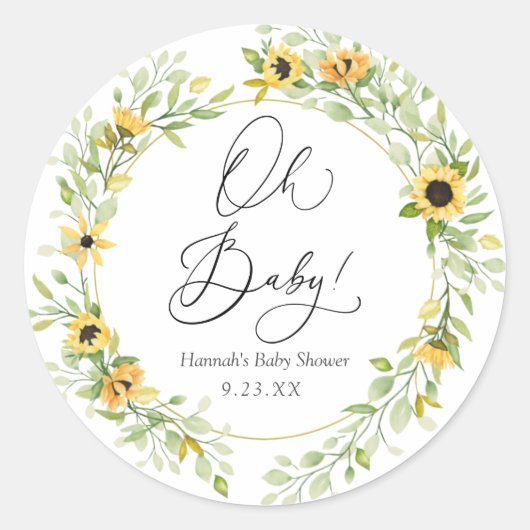 Zonnebloemen Oh baby Favor Classic Round Sticker (Voorkant)