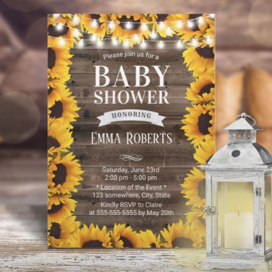  zonnebloemen omwoeld Barn Wood Baby shower Kaart