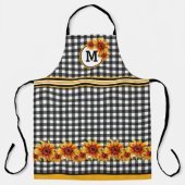 Zonnebloemen op Black Gingham Monogrammed Schort (Voorkant)