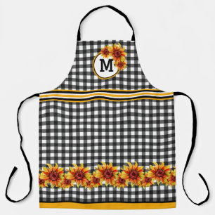Zonnebloemen op Black Gingham Monogrammed Schort