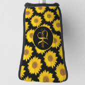 Zonnebloemen op Black Monogram Floral Golfheadcover (Draai 90)
