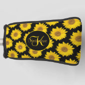 Zonnebloemen op Black Monogram Floral Golfheadcover (Voorkant)