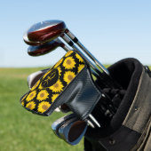 Zonnebloemen op Black Monogram Floral Golfheadcover (Insitu)