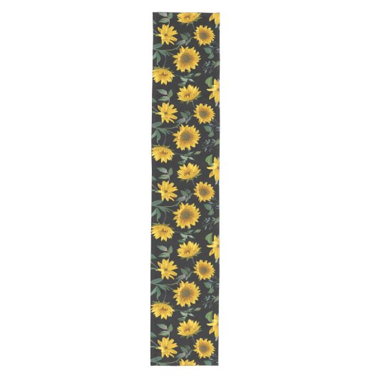 Zonnebloemen op Black Table Runner Medium Tafelloper (Voorkant)
