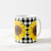 Zonnebloemen op Black White Gingham Koffiemok (Voorkant rechts)