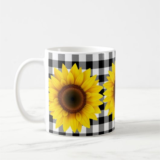 Zonnebloemen op Black White Gingham Koffiemok (Links)