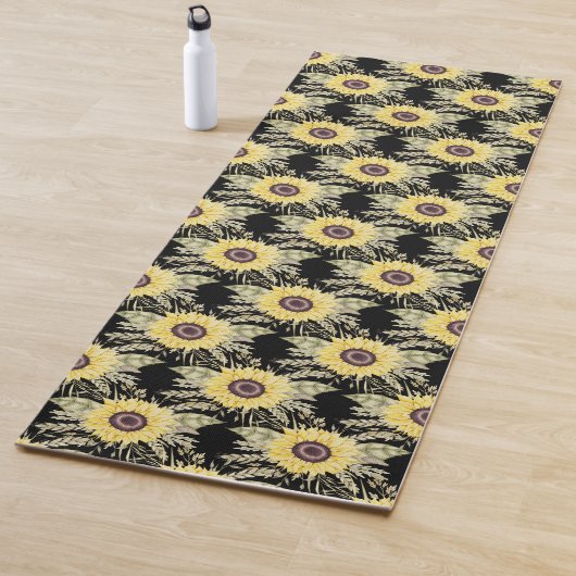 Zonnebloemen op Black Yoga Mat (In situ)