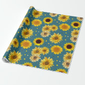 Zonnebloemen op Blauw Cadeaupapier (Uitgerold)