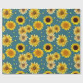 Zonnebloemen op Blauw Cadeaupapier (Vlak)