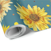 Zonnebloemen op Blauw Cadeaupapier (Rol Hoek)