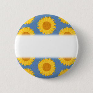 Zonnebloemen op Blauw. Floral Pattern. Ronde Button 5,7 Cm