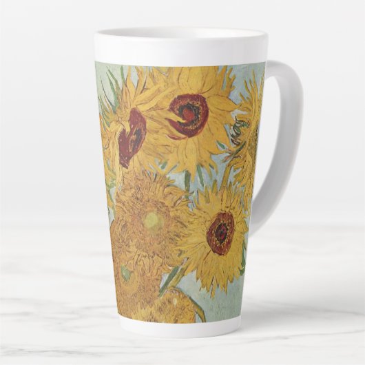 Zonnebloemen(op blauw)-Vincent van Gogh Latte Mok (Rechterhoek)