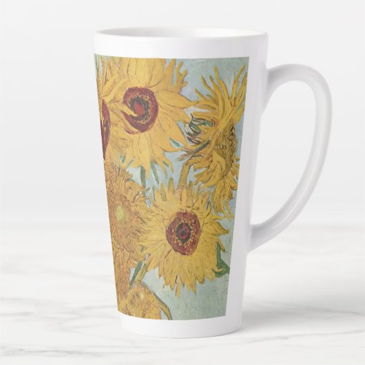 Zonnebloemen(op blauw)-Vincent van Gogh Latte Mok (Rechts)