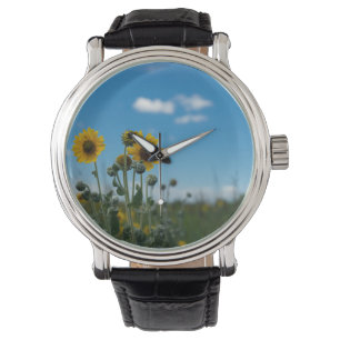 Zonnebloemen op Blue Sky Horloge