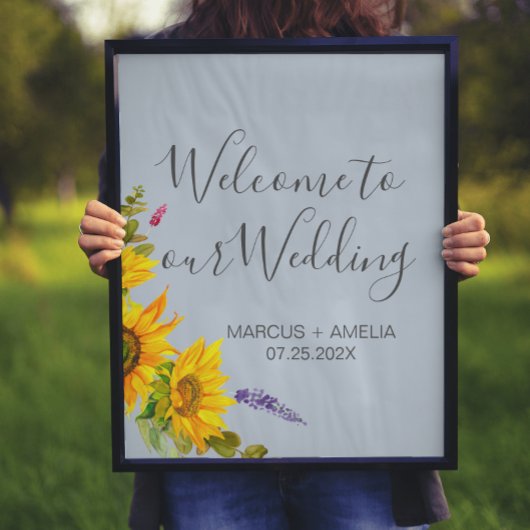 Zonnebloemen op Blue Wedding Welcome Poster