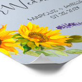 Zonnebloemen op Blue Wedding Welcome Poster (Hoek)