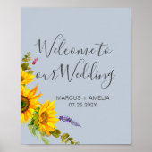 Zonnebloemen op Blue Wedding Welcome Poster (Voorkant)