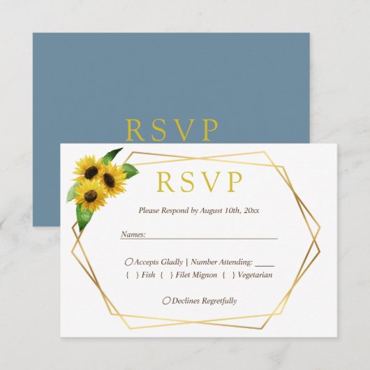 Zonnebloemen op blush blauwe antwoordkaart RSVP kaartje (Voorkant / Achterkant)