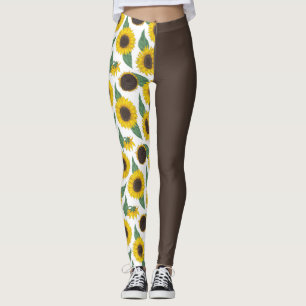 Zonnebloemen op bruin 1/2 & 1/2 leggings