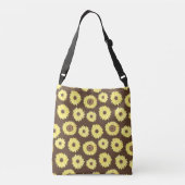 Zonnebloemen op bruine achtergrond crossbody tas (Achterkant)