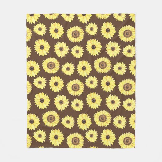 Zonnebloemen op bruine achtergrond fleece deken (Voorkant)