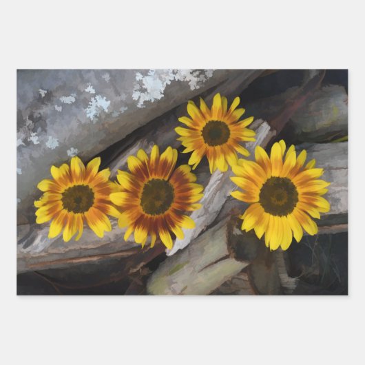 Zonnebloemen op , bruingele kunstwerken inpakpapier vel (Voorkant 2)