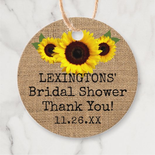 Zonnebloemen op Burlap Herfst Vrijgezellenfeest da Bedankjes Labels (Voorkant)
