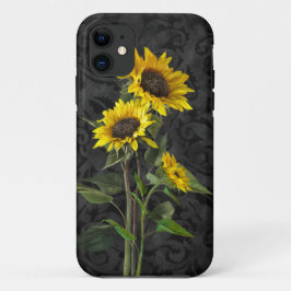 Zonnebloemen op Damask iPhone 11 Hoesje