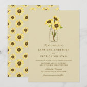  zonnebloemen op de uitnodiging van Mason Jar Wedd (Voorkant / Achterkant)