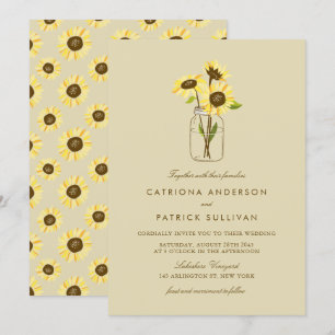 zonnebloemen op de uitnodiging van Mason Jar Wedd