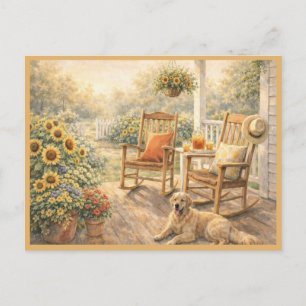 Zonnebloemen op de veranda Watercolor Kunst Briefkaart