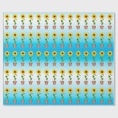 Zonnebloemen op een blauw gradiëntverlooppapier cadeaupapier (Vlak)